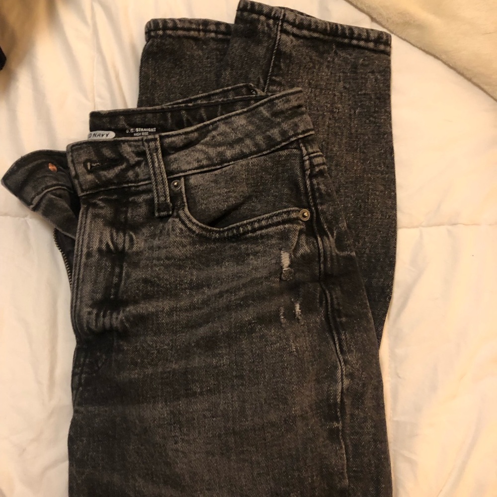 Old navy black worn OG straight high rise jeans